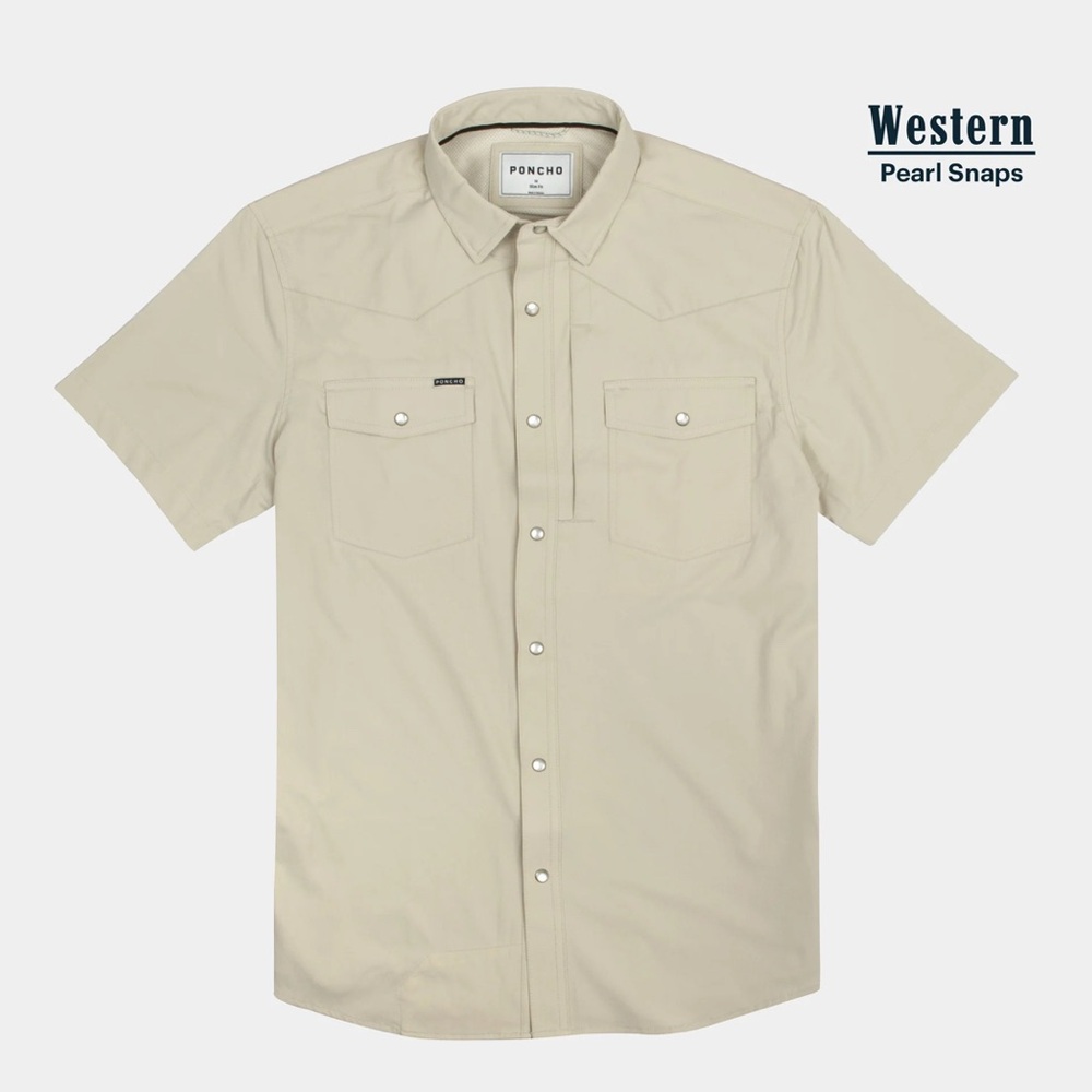 Poncho Western Pearl Snaps Men's Shirt - Tan Slim Fit Large - NWT